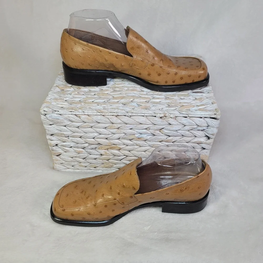 Franco Sarto Tan Ostrich-Embossed Leather Loafers
